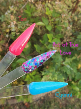 Load image into Gallery viewer, Act Of True Love- Blue, Aqua, Magenta, Purple and Black Chunky Glitter Nail Dip Powder

