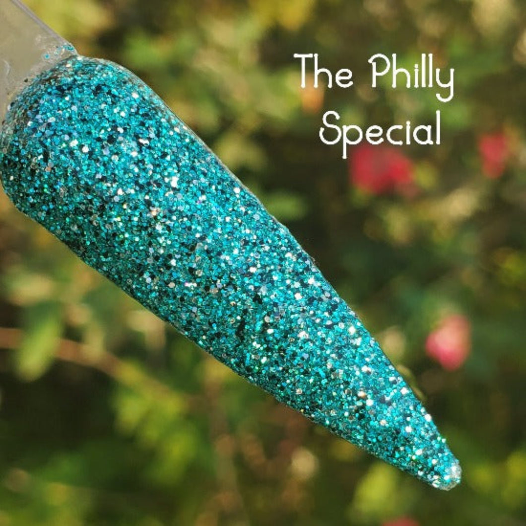 The Philly Special- Teal, Silver, Black Glitter Nail Dip Powder