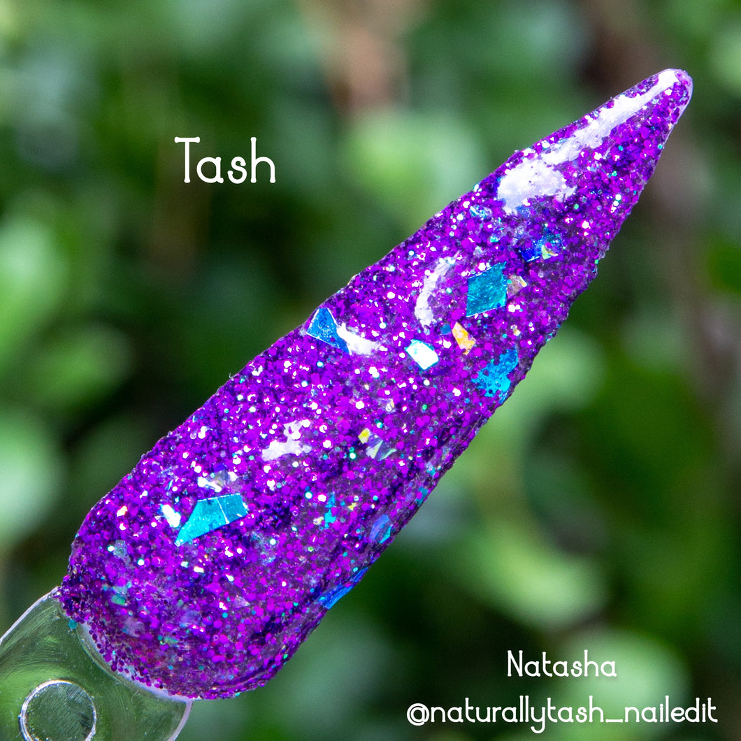 Tash- Purple and Blue Glitter, Flakes Nail Dip Powder