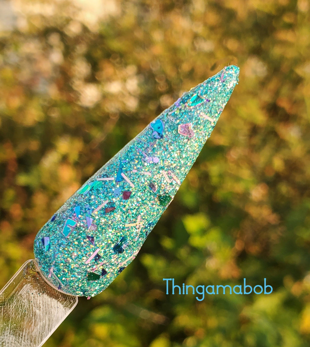Thingamabob- Aqua and Purple Flakes, Tinsel Nail Dip Powder