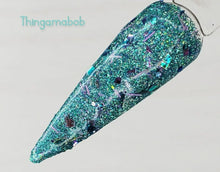 Load image into Gallery viewer, Thingamabob- Aqua and Purple Flakes, Tinsel Nail Dip Powder
