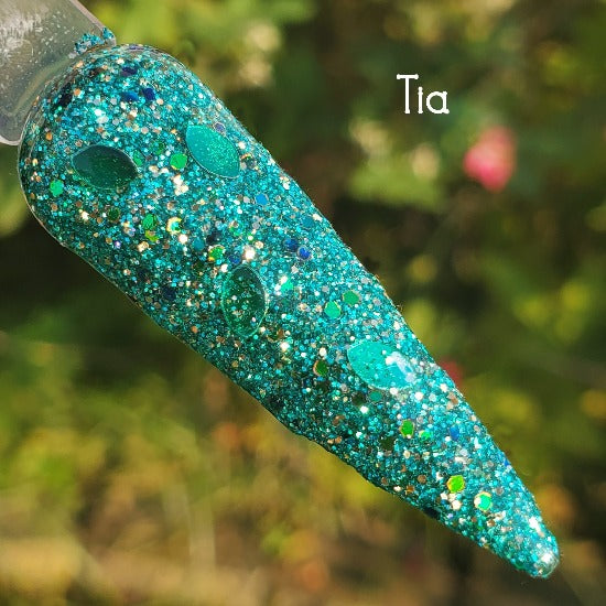 Tia-  Green, Teal, Gold Chunky Glitter Nail Dip Powder