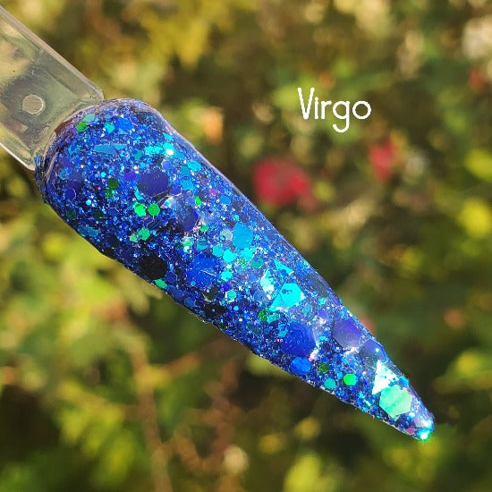 Virgo- Blue, Green Colorshift Chunky Glitter, Flakes Nail Dip Powder