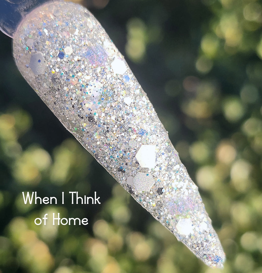 When I Think of Home- White and Silver Glitter Nail Dip Powder