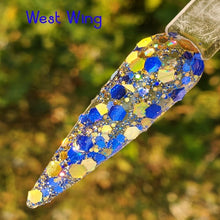Load image into Gallery viewer, West Wing- Blue, Yellow and Gold Chunky Glitter Nail Dip Powder
