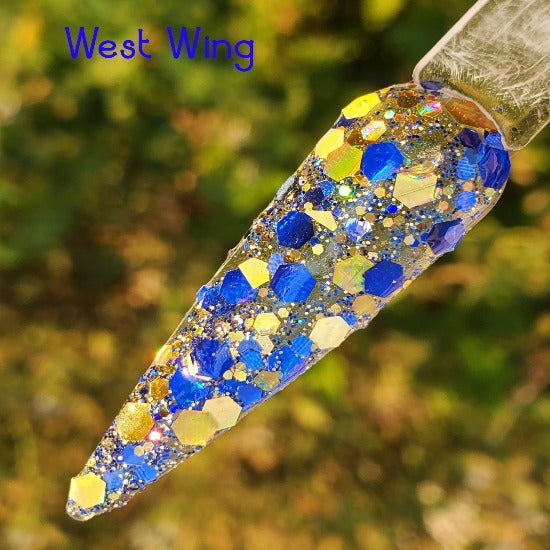 West Wing- Blue, Yellow and Gold Chunky Glitter Nail Dip Powder