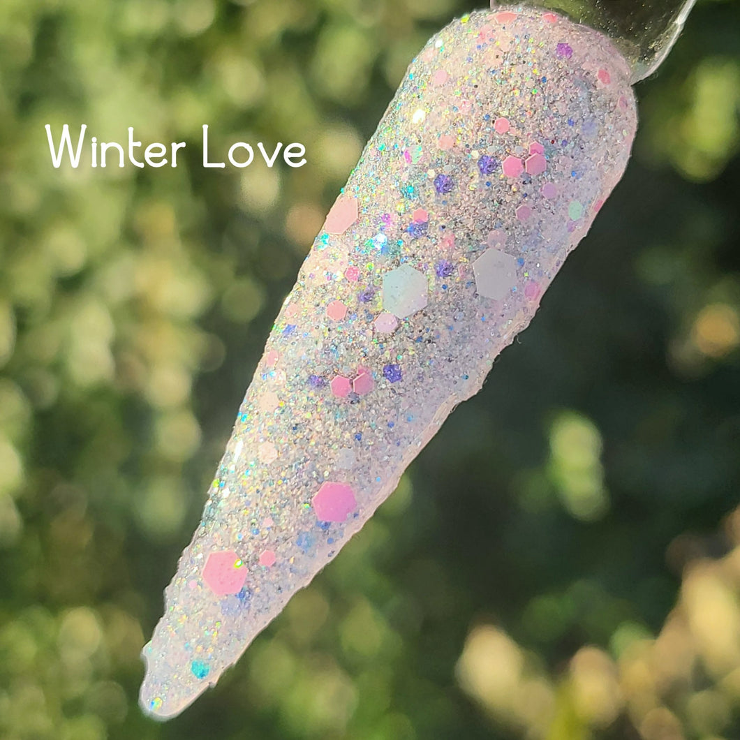 Winter Love- Pale Pink and White Glitter Nail Dip
