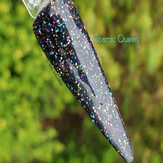 Cosmic Queen - Black Glitter Nail Dip Powder