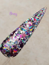 Load image into Gallery viewer, Shay- Purple and Silver Glitter Nail Dip Powder
