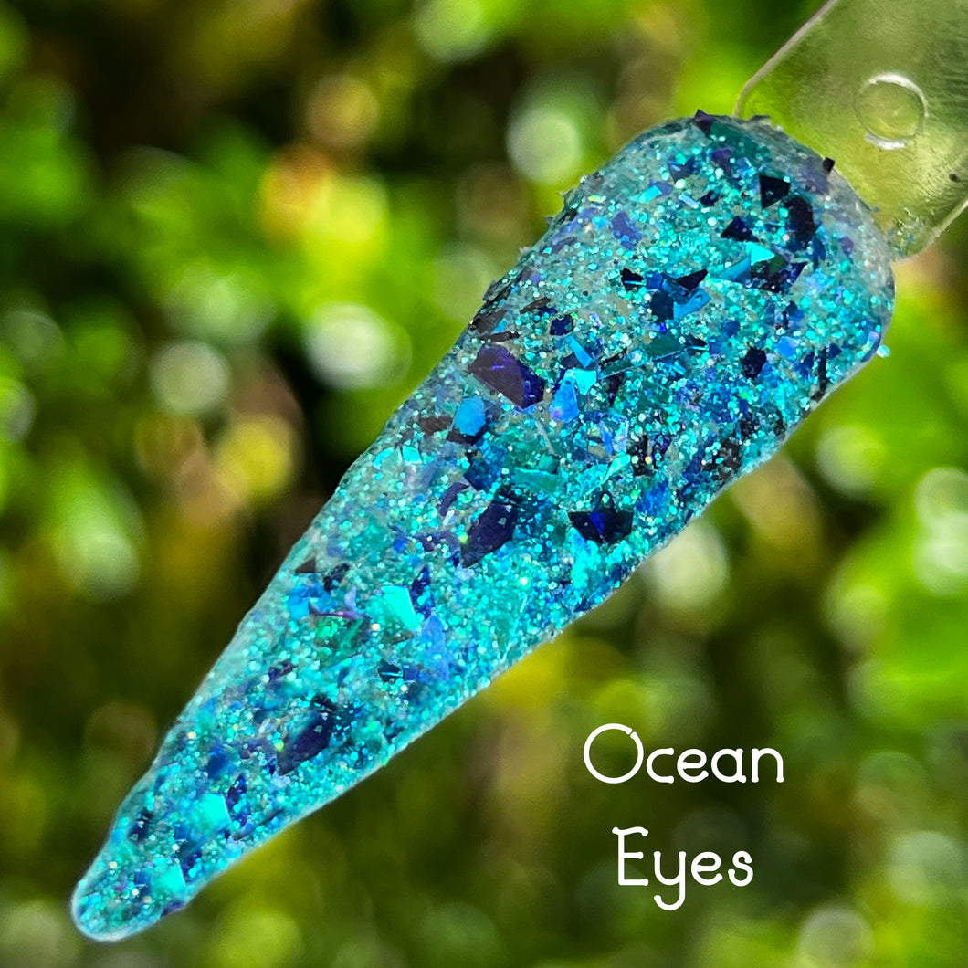 Ocean Eyes - Aqua and Blue Glitter, Flakes Dip Powder