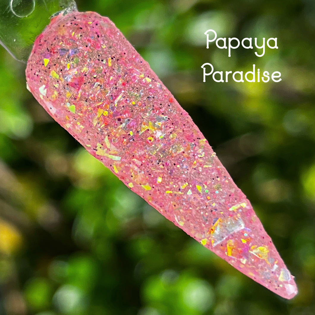 Papaya Paradise-Pink, Green Yellow Flakes Nail Dip Powder