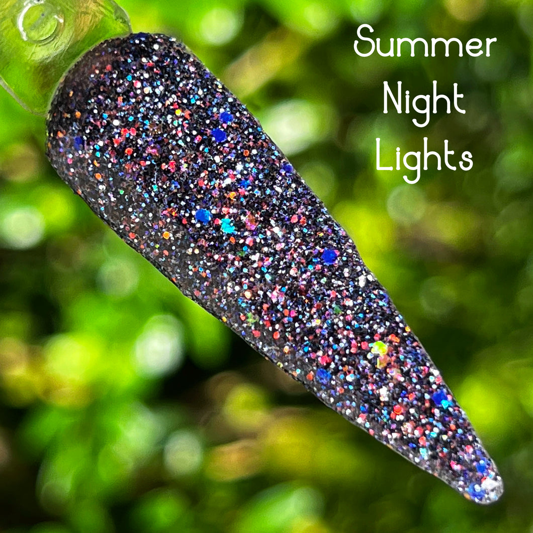 Summer Night Lights- Navy, Coral, Pink, Blue Glitter Nail Dip Powder