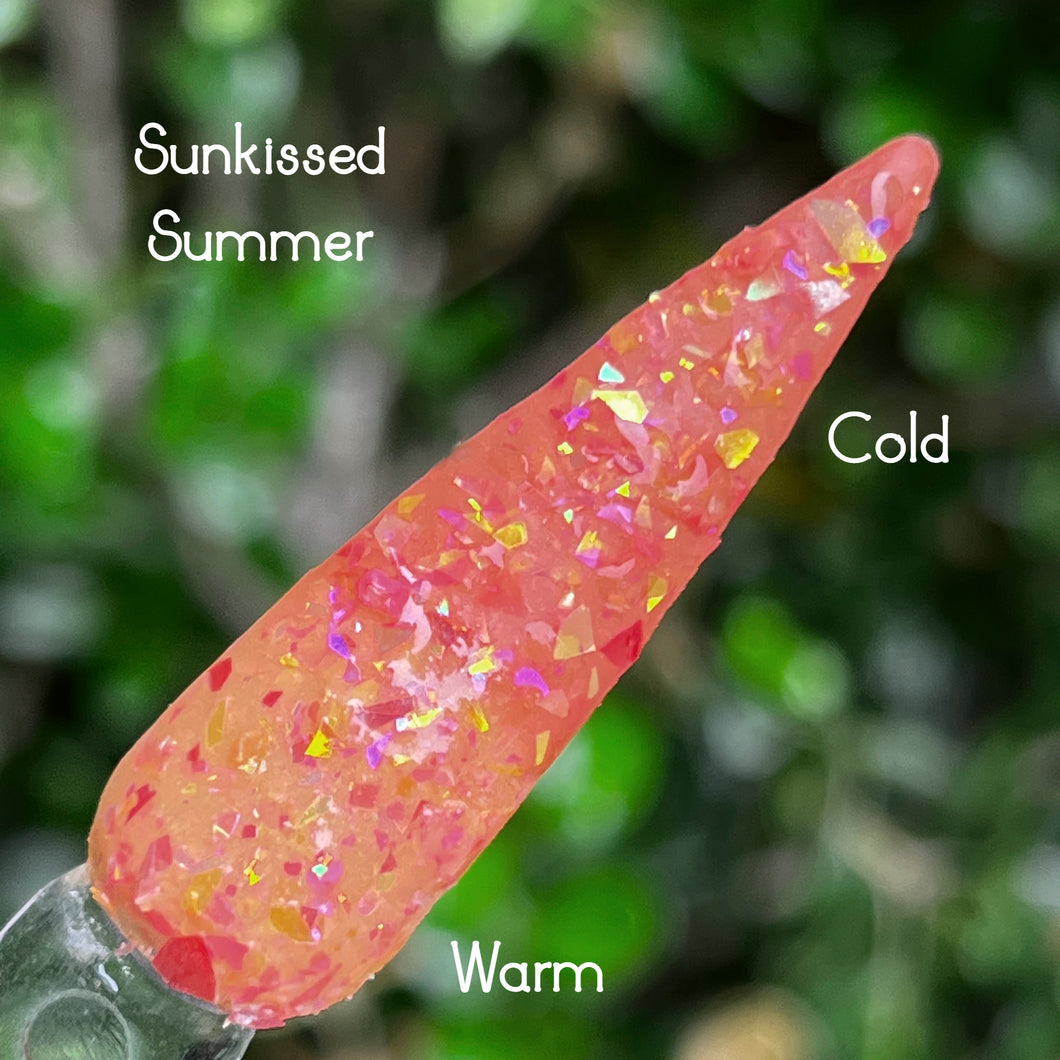 Sunkissed Summer- Coral-Peach Thermal, Flakes Nail Dip Powder