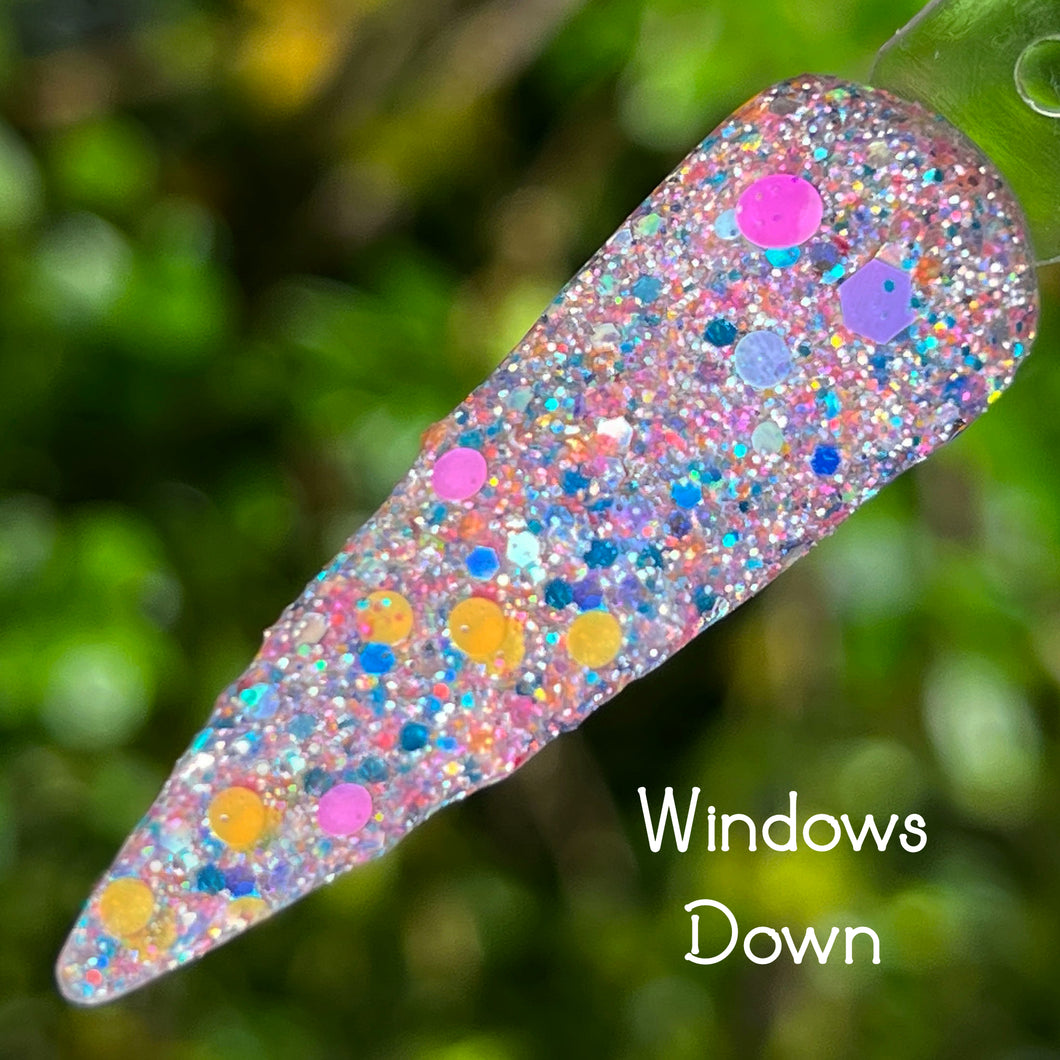Windows Down- Silver, Blue, Coral, Orange and Pink Chunky Glitter Nail Dip Powder